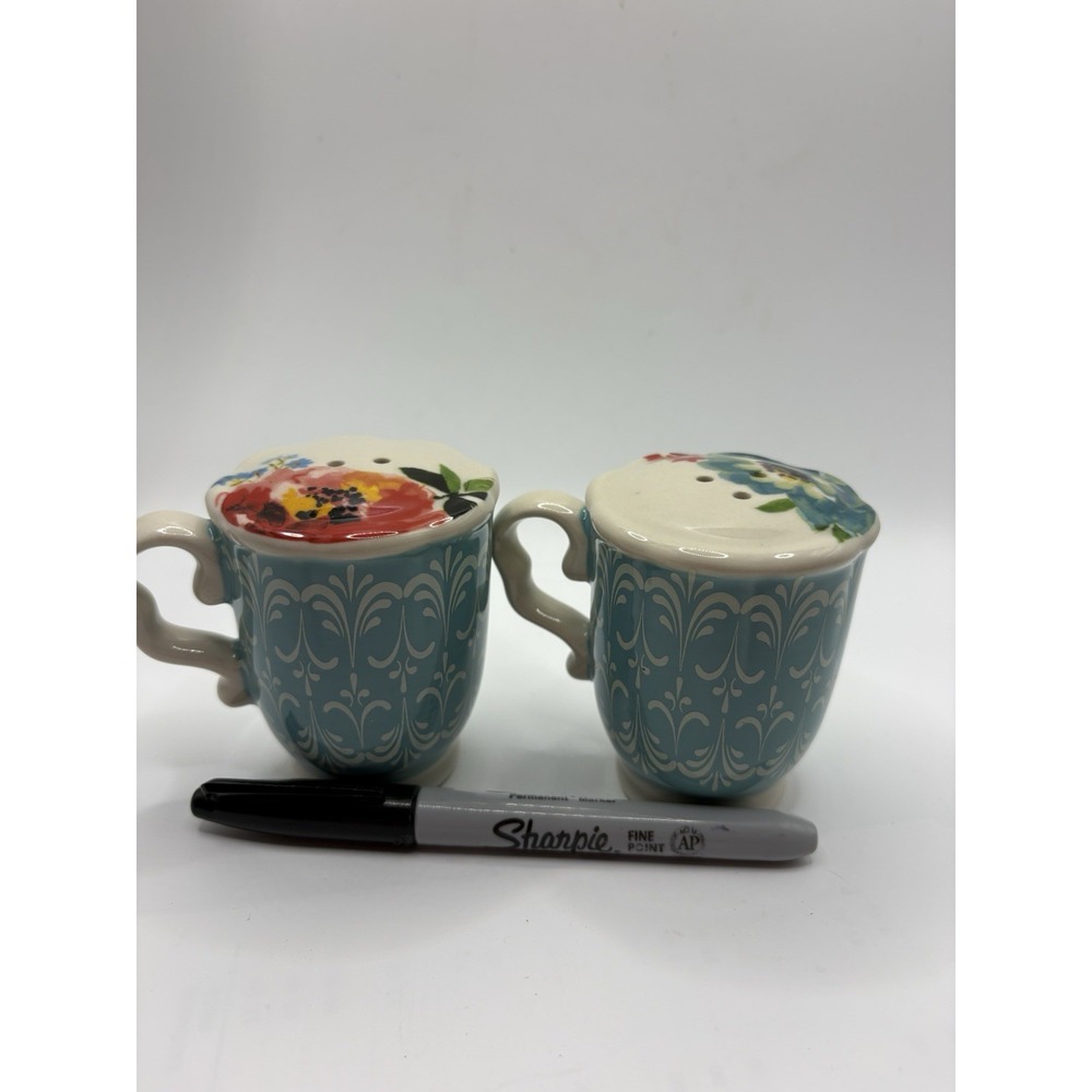 Pioneer Woman Melody Teacup  Ceramic Salt & Pepper Shaker Set - Picture 6 of 7